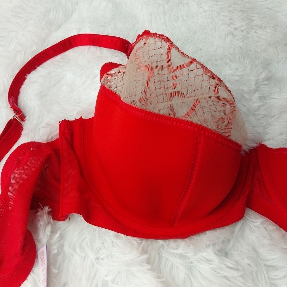 Savage X Fenty Red Heart Glossy Flossy Quarter Cup Bra Size 40DD - Picture 11 of 16